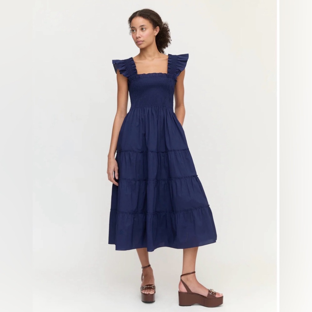 Hill House The Ellie Nap Dress in Navy Poplin Cotton